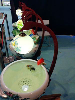 Chinesische keramische Fisch-Schüssel des Pfingstrosen-Muster-520mm mit Lampe