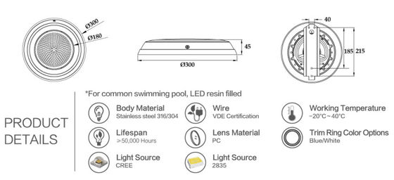 Swimmingpool-Lichter 12V 12W SS316 an der Wand befestigte