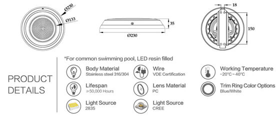 4 Swimmingpool beleuchtet der Draht-230mm RGB 12W IP68 12v